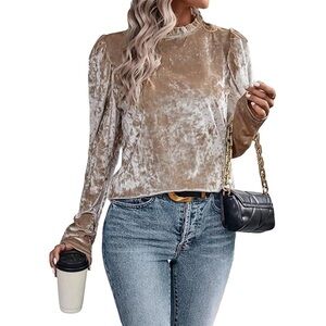 Long Sleeve Champagne Velvet Top